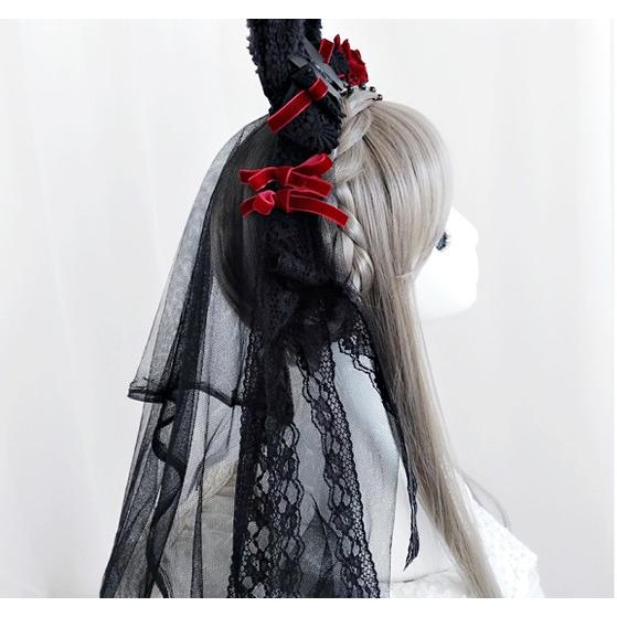 黒うさぎ カチューシャ コスプレ ゴスロリ ゴシックロリータ ベール付き ヘアアクセサリー ヘッドドレス Ot 04 毒いちご 通販 Yahoo ショッピング