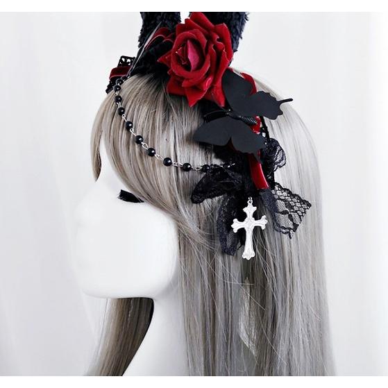 黒うさぎ カチューシャ コスプレ ゴスロリ ゴシックロリータ ベール付き ヘアアクセサリー ヘッドドレス｜dokuichigo｜05