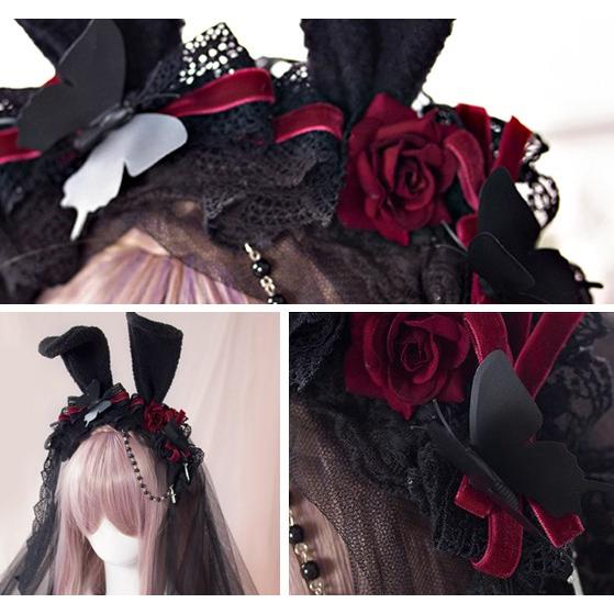 ハチゴウ ゴスロリ カチューシャ 黒うさぎ カチューシャ コスプレ ゴスロリ ゴシックロリータ