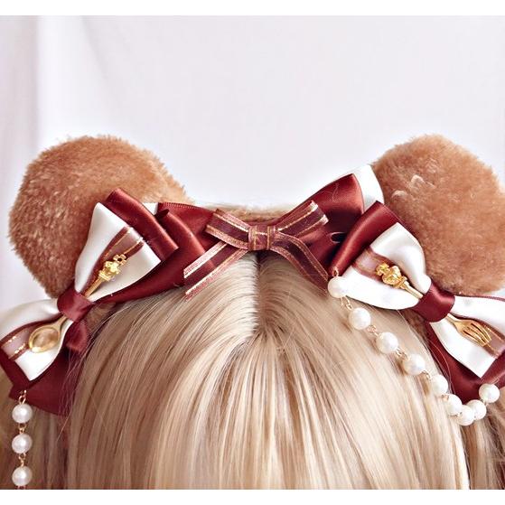 くまのグリッターリボン♡カチューシャ くま カチューシャ クマ耳 ロリータ ヘアアクセサリー コスプレ