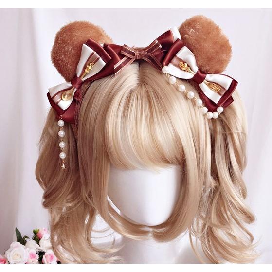 くま カチューシャ クマ耳 ロリータ ヘアアクセサリー コスプレ リボン