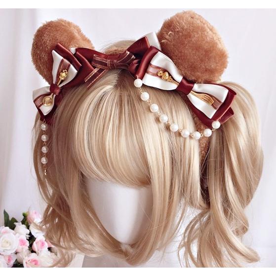 くま カチューシャ クマ耳 ロリータ ヘアアクセサリー コスプレ リボン