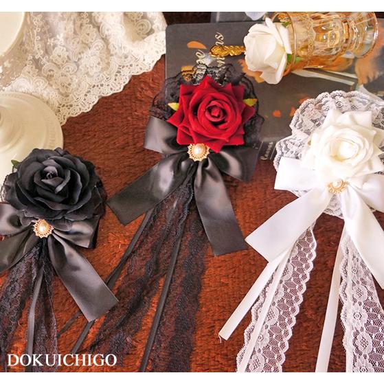ヘッドドレス ヘアアクセサリー 薔薇 黒 レース バラ ゴスロリ