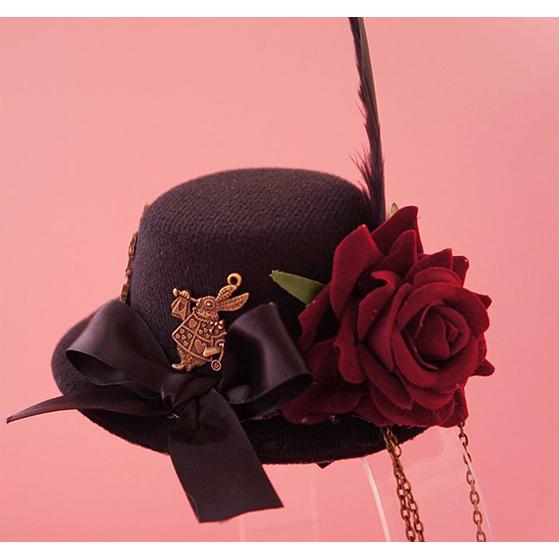 ヘッドドレス ミニハット 帽子 ヘアアクセ ゴシック ロリータ 薔薇