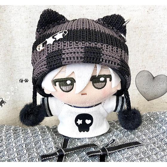 ちびぬい服　猫耳帽子　推しカラー 13cm用】ちびぐるみ猫耳風ニット帽【黒&白】 - matching with