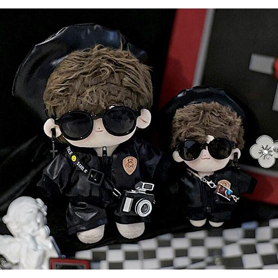 ぬい服 10cm レザージャケット セットアップ ベレー帽 ぬいぐるみ服
