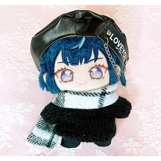 ぬい服 10cm ベレー帽 ニット レザーパンツ チェック マフラー