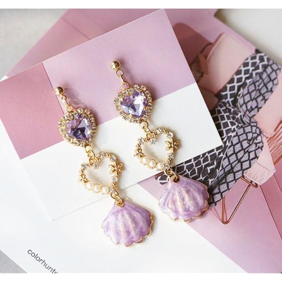 貝殻モチーフ ピアス マリン 人魚 夏 レディース アクセサリー パープル 韓国系 Pierce 02 毒いちご 通販 Yahoo ショッピング