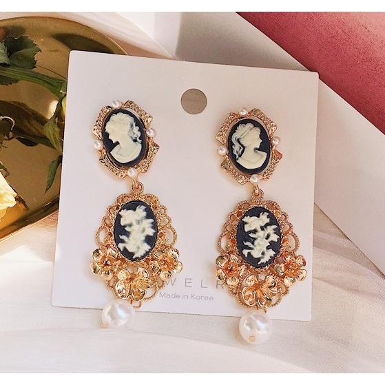 カメオ ピアス アクセサリー 浮き彫り レトロ ヴィンテージ風 :pierce