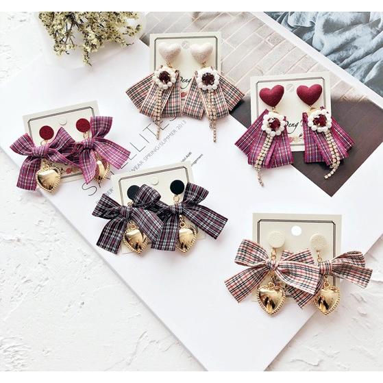 ピアス レディース 韓国 リボン りぼん チェック ビジュー 冬 : 毒
