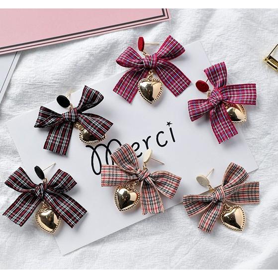 ピアス レディース 韓国 リボン りぼん チェック ビジュー 冬 : 毒