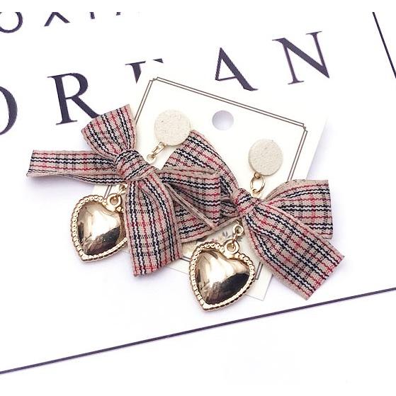 ピアス レディース 韓国 リボン りぼん チェック ビジュー 冬 : 毒