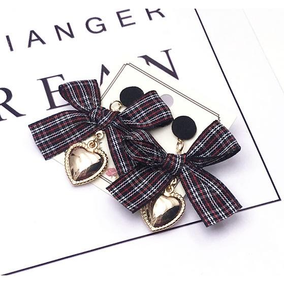ピアス レディース 韓国 リボン りぼん チェック ビジュー 冬 : 毒