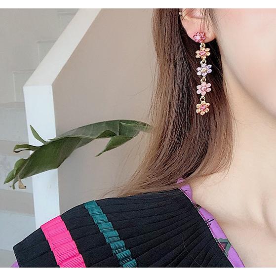 ピアス レディース 韓国 フラワー 花 ぶら下がりタイプ ビジュー 