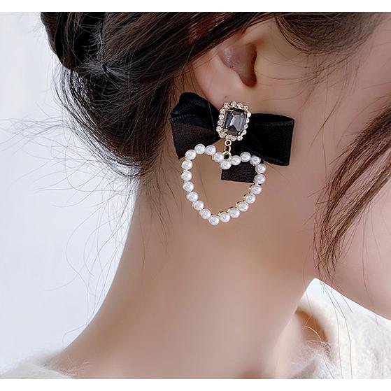 ピアス レディース 韓国 地雷系 量産型 リボン パール ビジュー 大ぶり