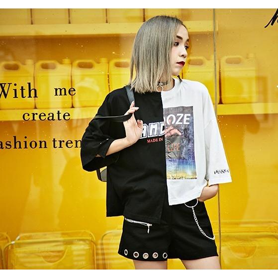 韓国ファッション レディース 半袖 Tシャツ ストリート系 アシンメトリー トップス 個性的 原宿系 ダンス衣装 夏 Tb 1 毒いちご 通販 Yahoo ショッピング