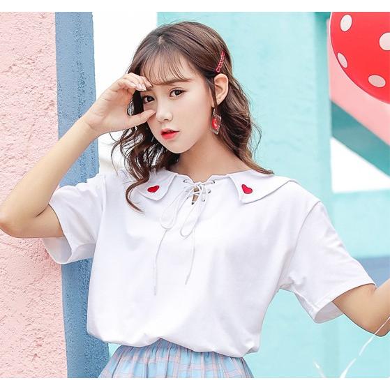 韓国ファッション レディース 半袖tシャツ セーラー服風 トップス 制服系 襟付き ハート オルチャン 原宿 夏 Tb 5 毒いちご 通販 Yahoo ショッピング