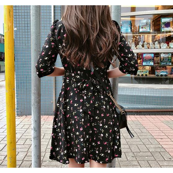 ワンピース 花柄 レディース オルチャン 韓国ファッション 五分丈 半袖 夏