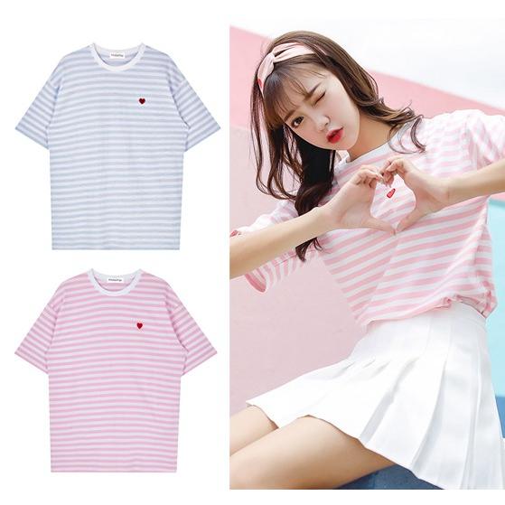韓国ファッション 半袖tシャツ ボーダー レディース トップス ハート オルチャン 原宿系 夏 Tb 356 毒いちご 通販 Yahoo ショッピング