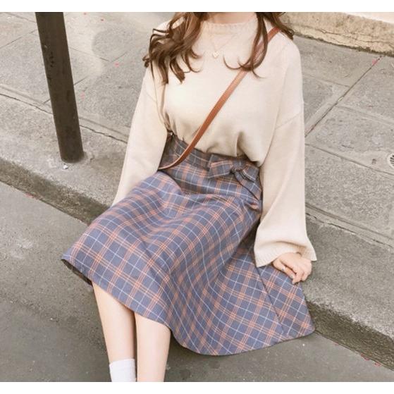 韓国ファッション レディース ロングスカート チェック柄 オルチャン