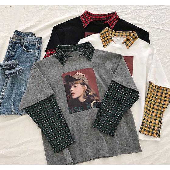 重ね着風 シャツ トレーナー レディース ロンt 長袖 チェック柄 韓国ファッション 原宿系 Tb 459 毒いちご 通販 Yahoo ショッピング