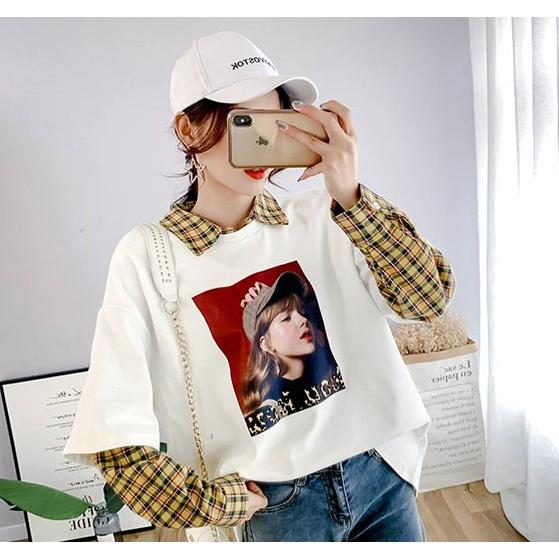 重ね着風 トップス Tシャツ トレーナー レディース 長袖 チェック柄 韓国 原宿 Tb 459 毒いちご 通販 Yahoo ショッピング