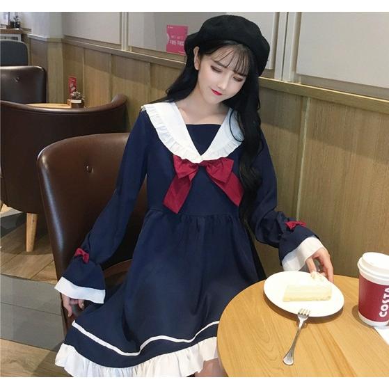 韓国ファッション 長袖 ワンピース レディース ロリータ ゆめかわいい セーラー服風 Tb 541 毒いちご 通販 Yahoo ショッピング