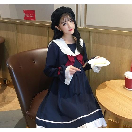 セーラー服風 ワンピース レディース 韓国ファッション 長袖 ワンピ ロリータ |  | 02