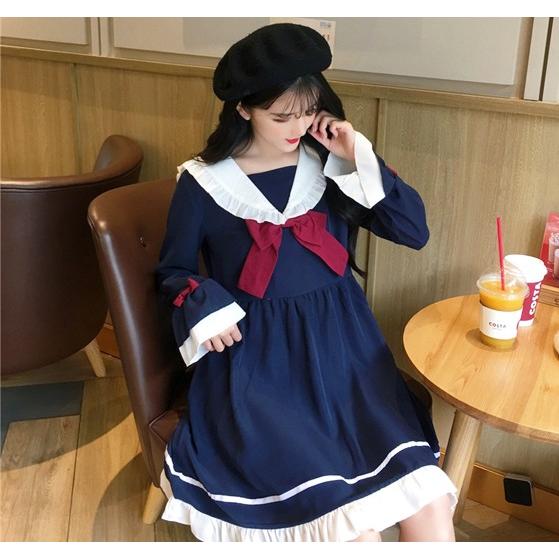 セーラー服風 ワンピース レディース 韓国ファッション 長袖 ワンピ ロリータ |  | 03