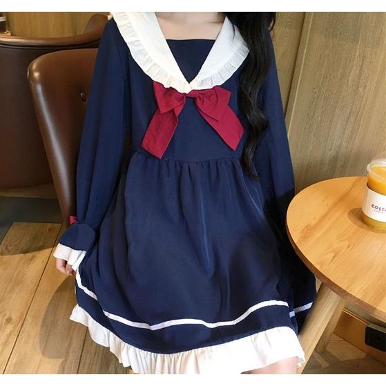 セーラー服風 ワンピース レディース 韓国ファッション 長袖 ワンピ ロリータ |  | 06