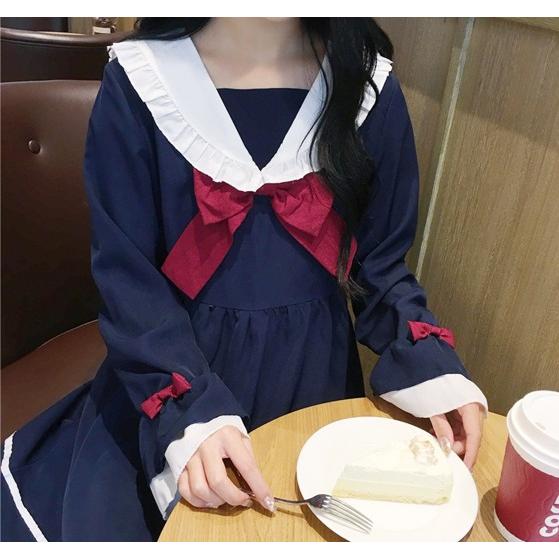 セーラー服風 ワンピース レディース 韓国ファッション 長袖 ワンピ ロリータ |  | 07