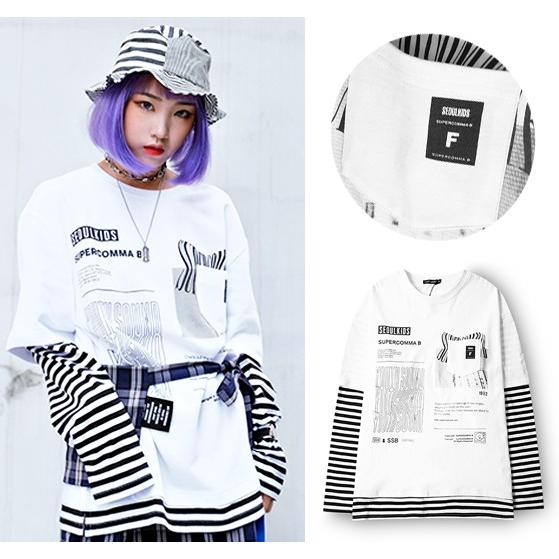 韓国ファッション レディース トップス トレーナー ロンt 長袖 重ね着風 個性的 原宿 ストリート 春 Tb 551 毒いちご 通販 Yahoo ショッピング