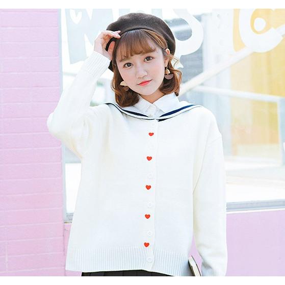 ニット レディース 韓国 カーディガン セーラー服風 長袖 双子コーデ オルチャン Tb 556 毒いちご 通販 Yahoo ショッピング