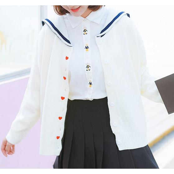 ニット レディース 韓国 カーディガン セーラー服風 長袖 双子コーデ オルチャン Tb 556 毒いちご 通販 Yahoo ショッピング