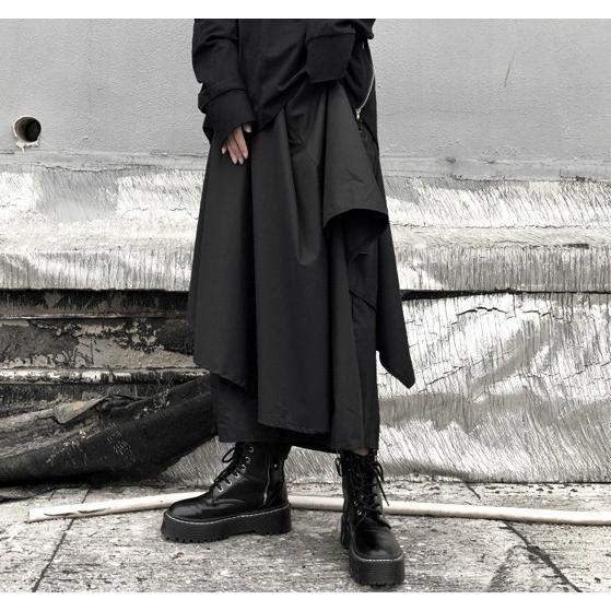 正規取扱店 袴パンツ レイヤードパンツ ワイドパンツ モード系 レディース メンズ スカート風 韓国 原宿 個性的 Aynaelda Com