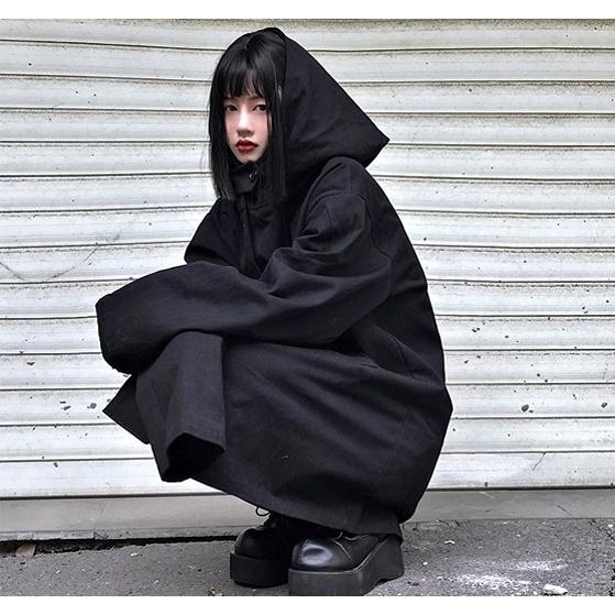 【GRANCY】韓国系 オーバーサイズ パーカー　黒 モード系 GRANCY パーカー 「GRANCY」Knit Layered Design Zip Hoodie / ニット