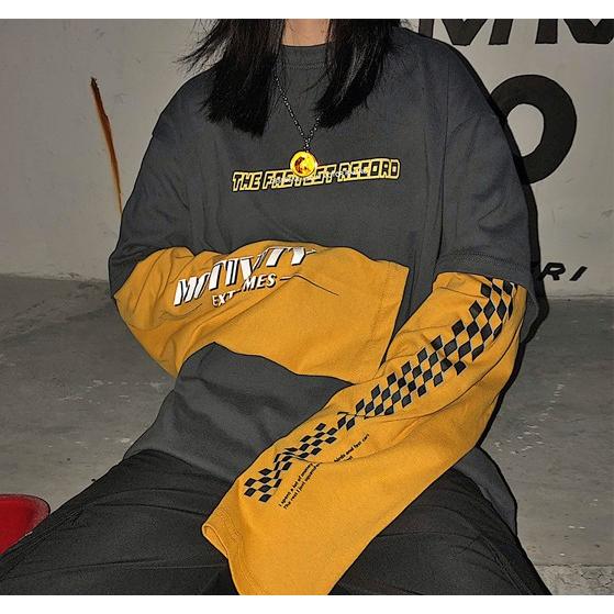 韓国ファッション トップス レディース ロンT 長袖 重ね着風 原宿