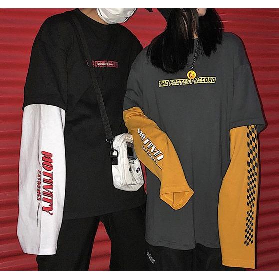 韓国ファッション トップス レディース ロンT 長袖 重ね着風 原宿