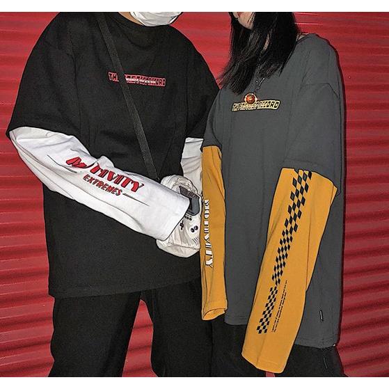 韓国ファッション トップス レディース ロンT 長袖 重ね着風 原宿