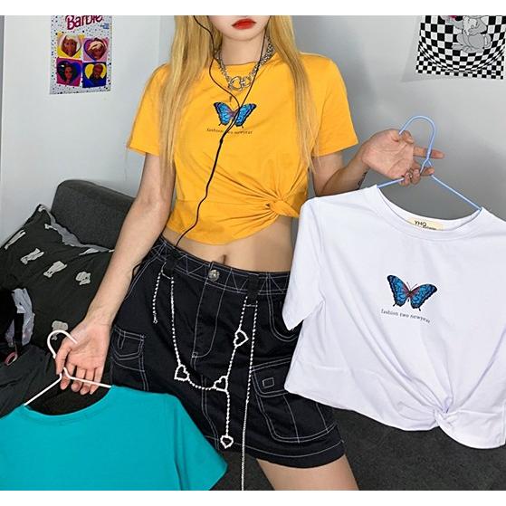 半袖tシャツ レディース 蝶々 ショート丈 韓国ファッション へそ出し 夏 Tb 687 毒いちご 通販 Yahoo ショッピング