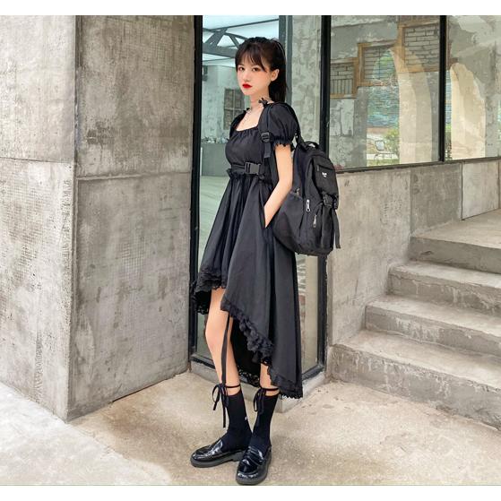 未使用級　23SS CELINE アシンメトリーロリータドレス　ワンピース　黒 ゴスロリ レース ミニワンピース アシンメトリー | ChouChou