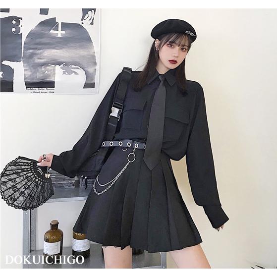 黒 シャツ ネクタイ レディース モード系 ゴシック ゴスロリ 病みかわいい 韓国 Tb 754 毒いちご 通販 Yahoo ショッピング
