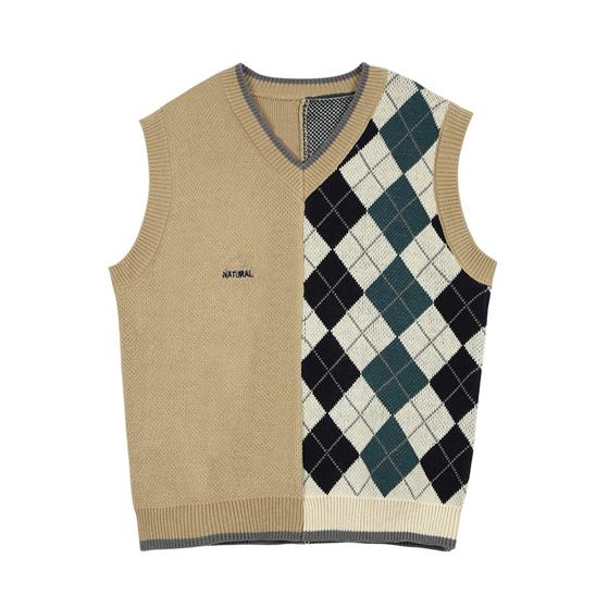 ニット ベスト レディース Vネック 韓国 原宿 ひし形 アーガイル柄 セーター Tb 755 毒いちご 通販 Yahoo ショッピング