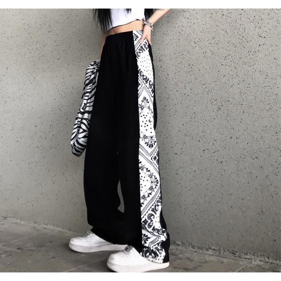 YANTOR ペイズリー柄 サルエルパンツ ブラック/ホワイト ラグスタイル LUXSTYLE ペイズリー柄ジョガーパンツ/ジョガーパンツ