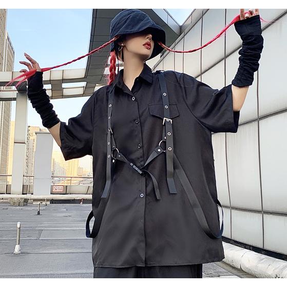 半袖 黒シャツ レディース メンズ ベルト付き 病みかわいい ゴスロリ モード系 個性的 Tb 771 毒いちご 通販 Yahoo ショッピング