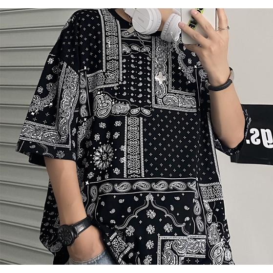 ペイズリー柄 Tシャツ 半袖 レディース メンズ 韓国 個性的 夏 : 毒
