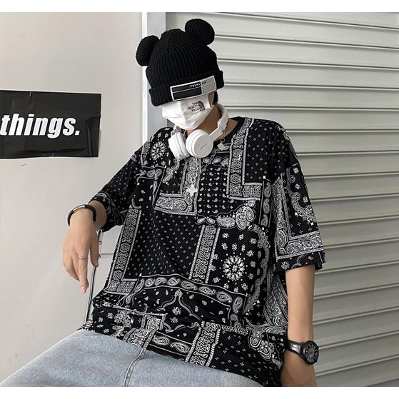 ペイズリー柄 Tシャツ 半袖 レディース メンズ 韓国 個性的 夏 : 毒