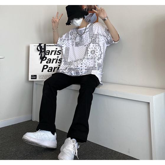ペイズリー柄 Tシャツ 半袖 レディース メンズ 韓国 個性的 夏 : 毒
