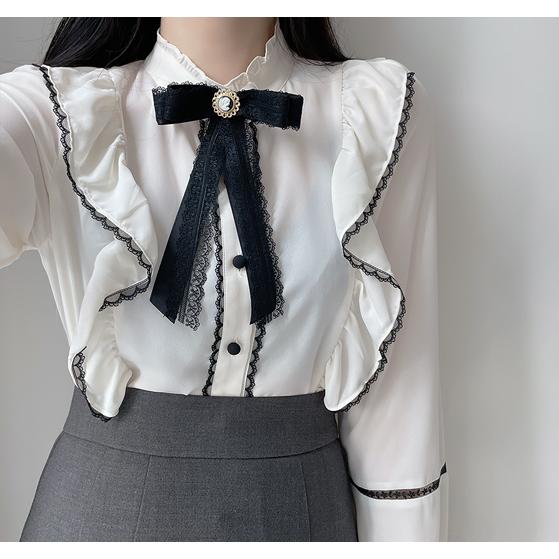 ブラウス シャツ レディース フェミニン リボン 韓国 きれいめ カメオ 春 |  | 04