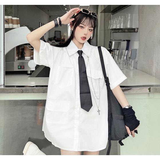 ネクタイ付き 半袖 トップス シャツ レディース メンズ 個性的 韓国